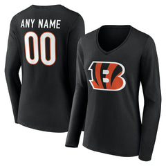 Women's Team Authentic Personalized Name & Number Long Sleeve V-Neck T-Shirt - Cincinnati Bengals