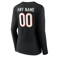 Women's Team Authentic Personalized Name & Number Long Sleeve V-Neck T-Shirt - Cincinnati Bengals