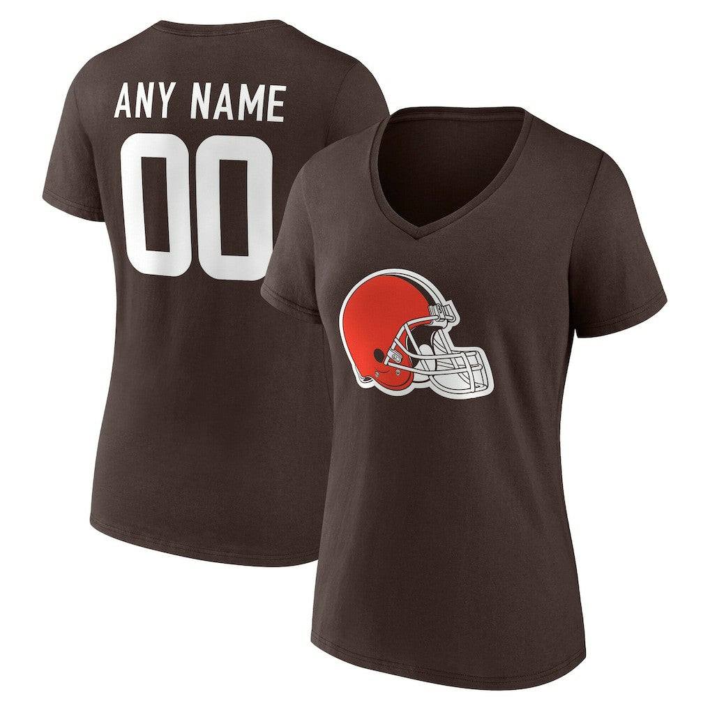 Women's Team Authentic Personalized Name & Number V-Neck T-Shirt - Cleveland Browns