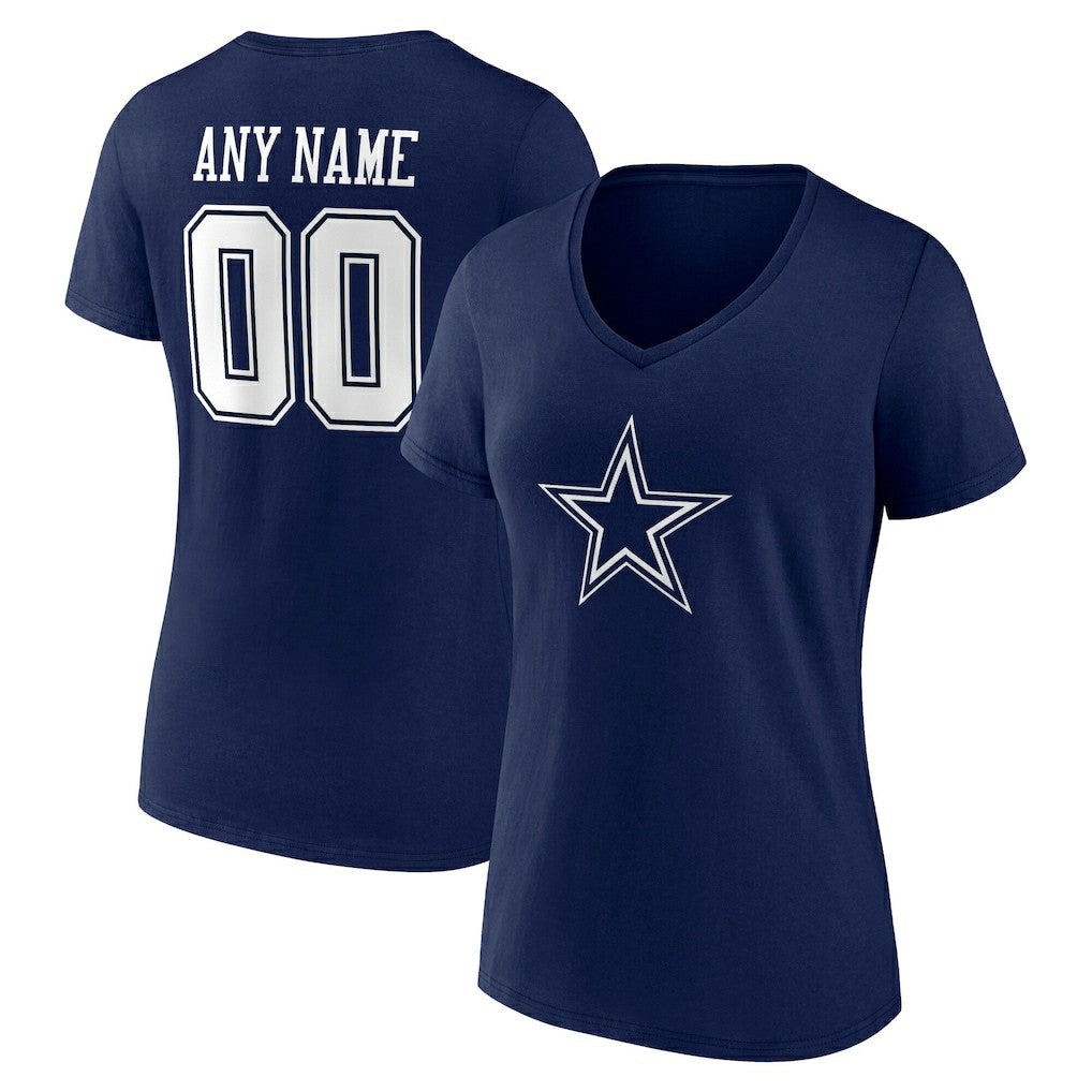 Women's Team Authentic Personalized Name & Number V-Neck T-Shirt - Dallas Cowboys