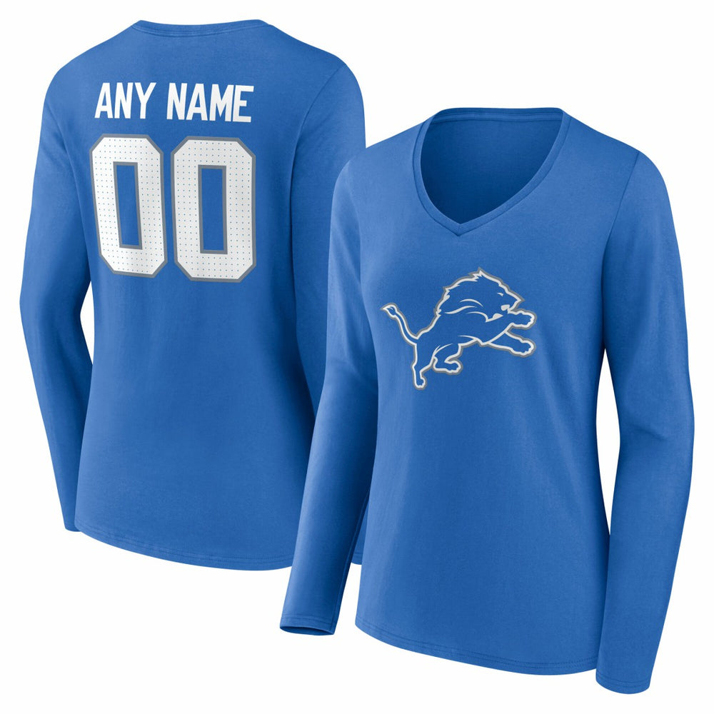 Women's Team Authentic Personalized Name & Number Long Sleeve V-Neck T-Shirt - Detroit Lions