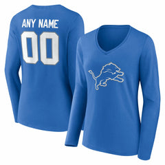 Women's Team Authentic Personalized Name & Number Long Sleeve V-Neck T-Shirt - Detroit Lions