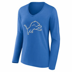 Women's Team Authentic Personalized Name & Number Long Sleeve V-Neck T-Shirt - Detroit Lions