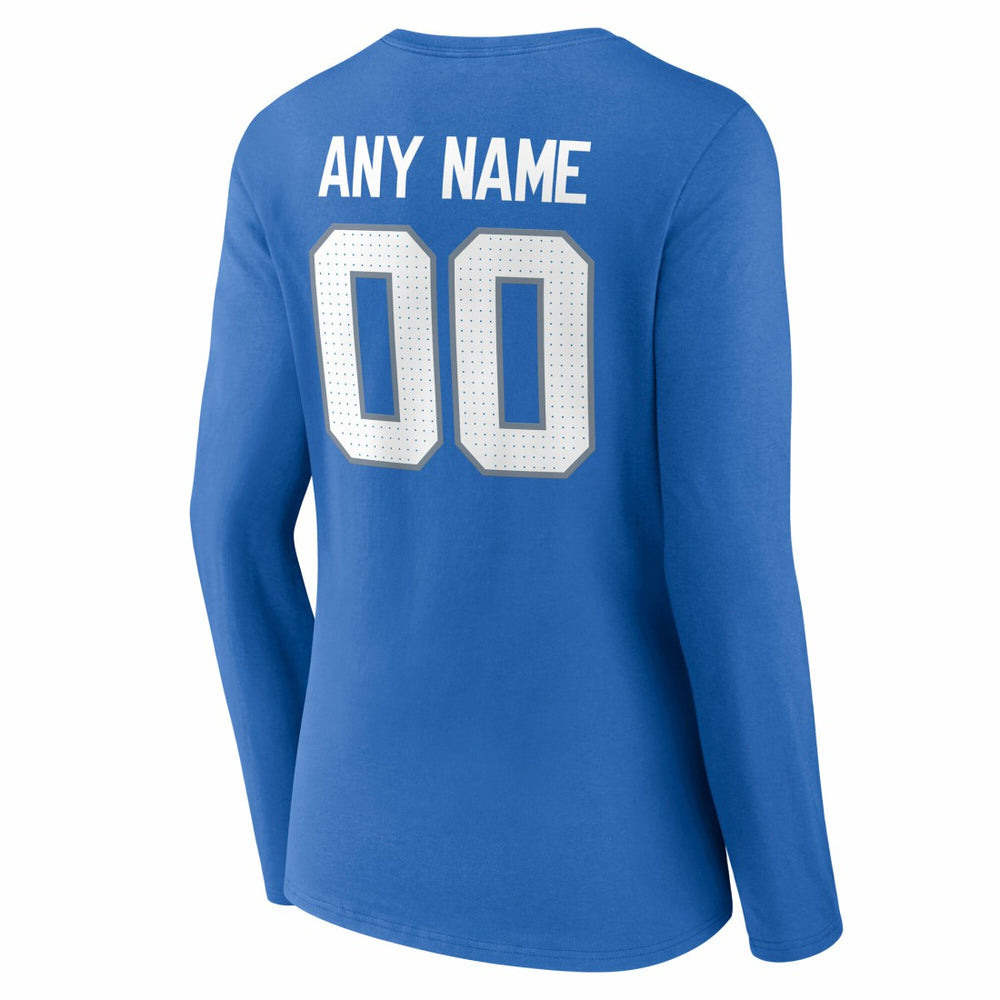 Women's Team Authentic Personalized Name & Number Long Sleeve V-Neck T-Shirt - Detroit Lions