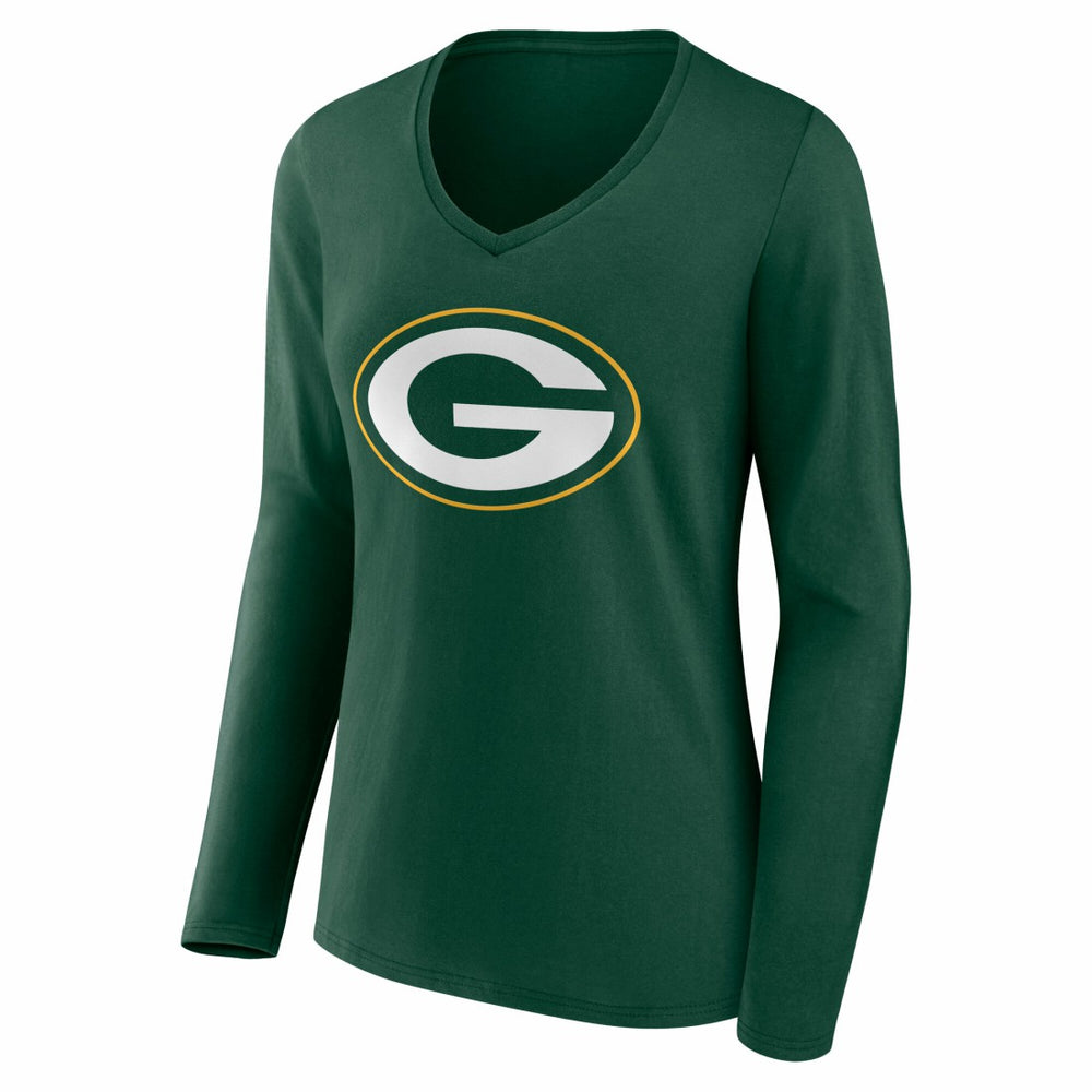 Women's Team Authentic Personalized Name & Number Long Sleeve V-Neck T-Shirt - Green Bay Packers