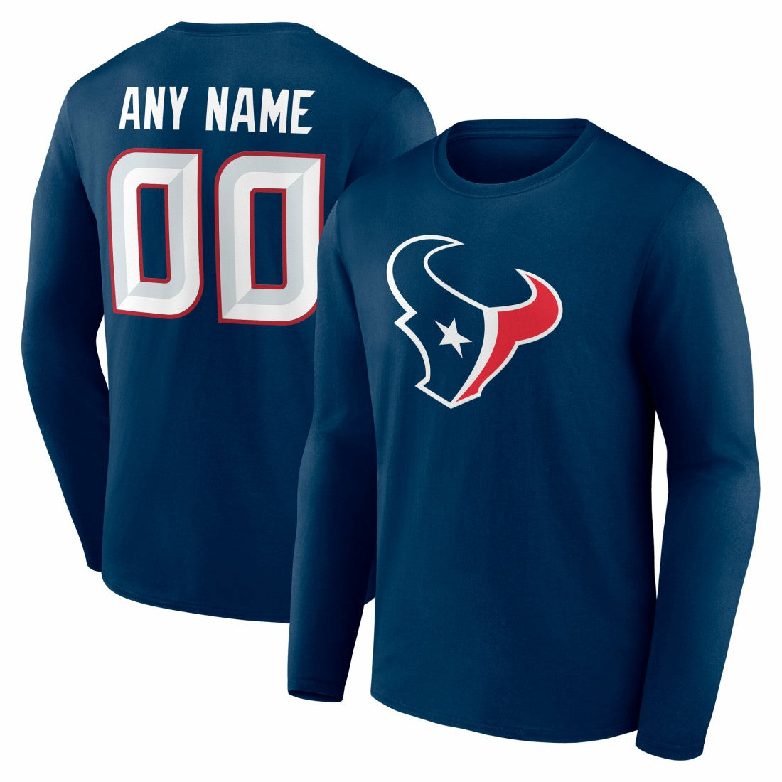 Team Authentic Personalized Name & Number Long Sleeve T-Shirt - Houston Texans