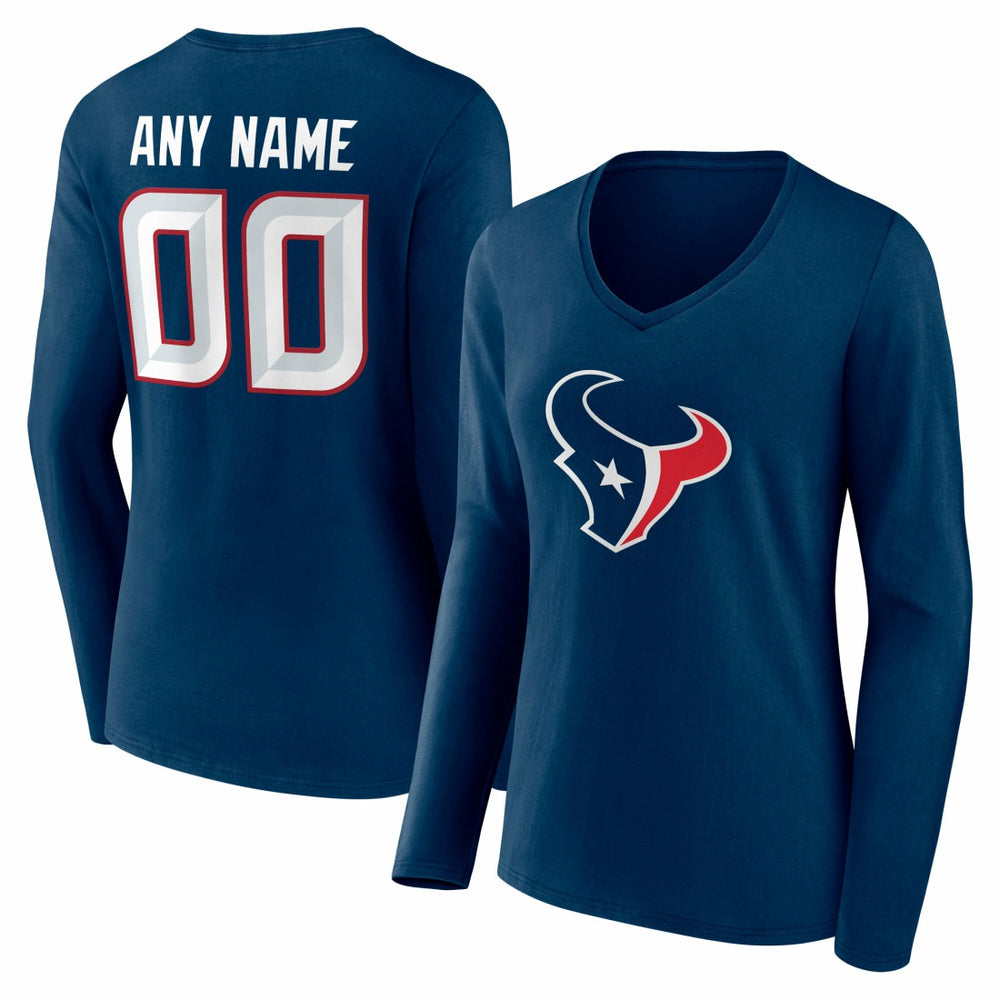 Women's Team Authentic Personalized Name & Number Long Sleeve V-Neck T-Shirt - Houston Texans