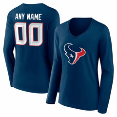 Women's Team Authentic Personalized Name & Number Long Sleeve V-Neck T-Shirt - Houston Texans