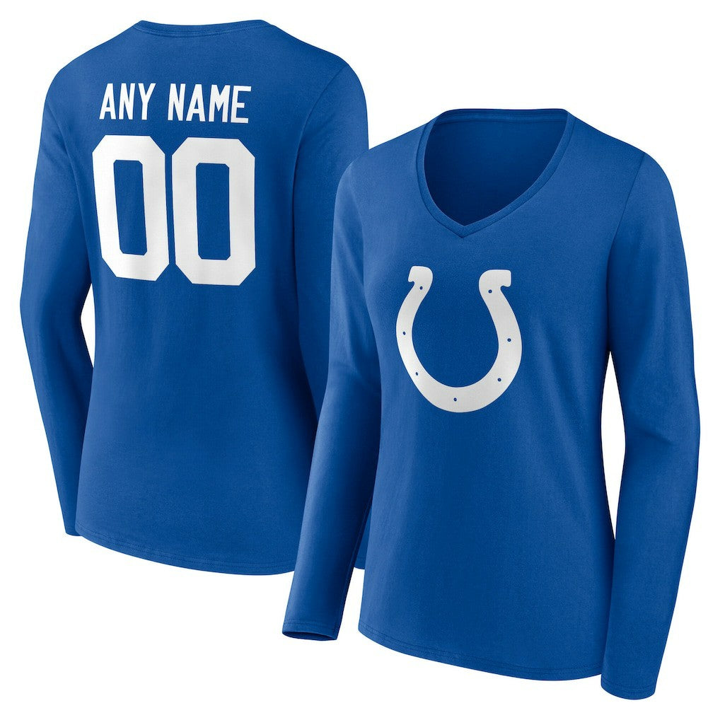 Women's Team Authentic Personalized Name & Number Long Sleeve V-Neck T-Shirt - Indianapolis Colts