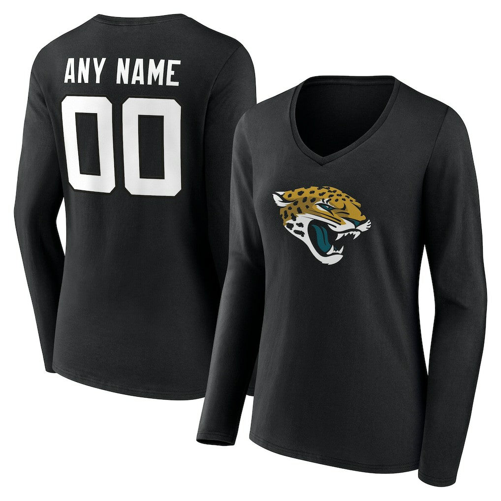 Women's Team Authentic Personalized Name & Number Long Sleeve V-Neck T-Shirt - Jacksonville Jaguars