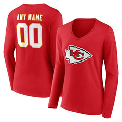 Women's Team Authentic Personalized Name & Number Long Sleeve V-Neck T-Shirt - Kansas City Chiefs