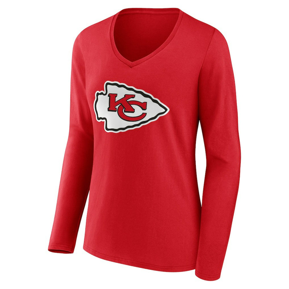 Women's Team Authentic Personalized Name & Number Long Sleeve V-Neck T-Shirt - Kansas City Chiefs
