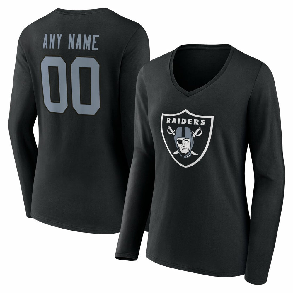 Women's Team Authentic Personalized Name & Number Long Sleeve V-Neck T-Shirt - Las Vegas Raiders
