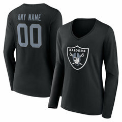 Women's Team Authentic Personalized Name & Number Long Sleeve V-Neck T-Shirt - Las Vegas Raiders