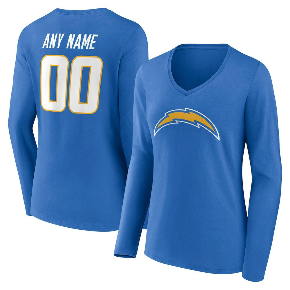 Women's Team Authentic Personalized Name & Number Long Sleeve V-Neck T-Shirt - Los Angeles Chargers
