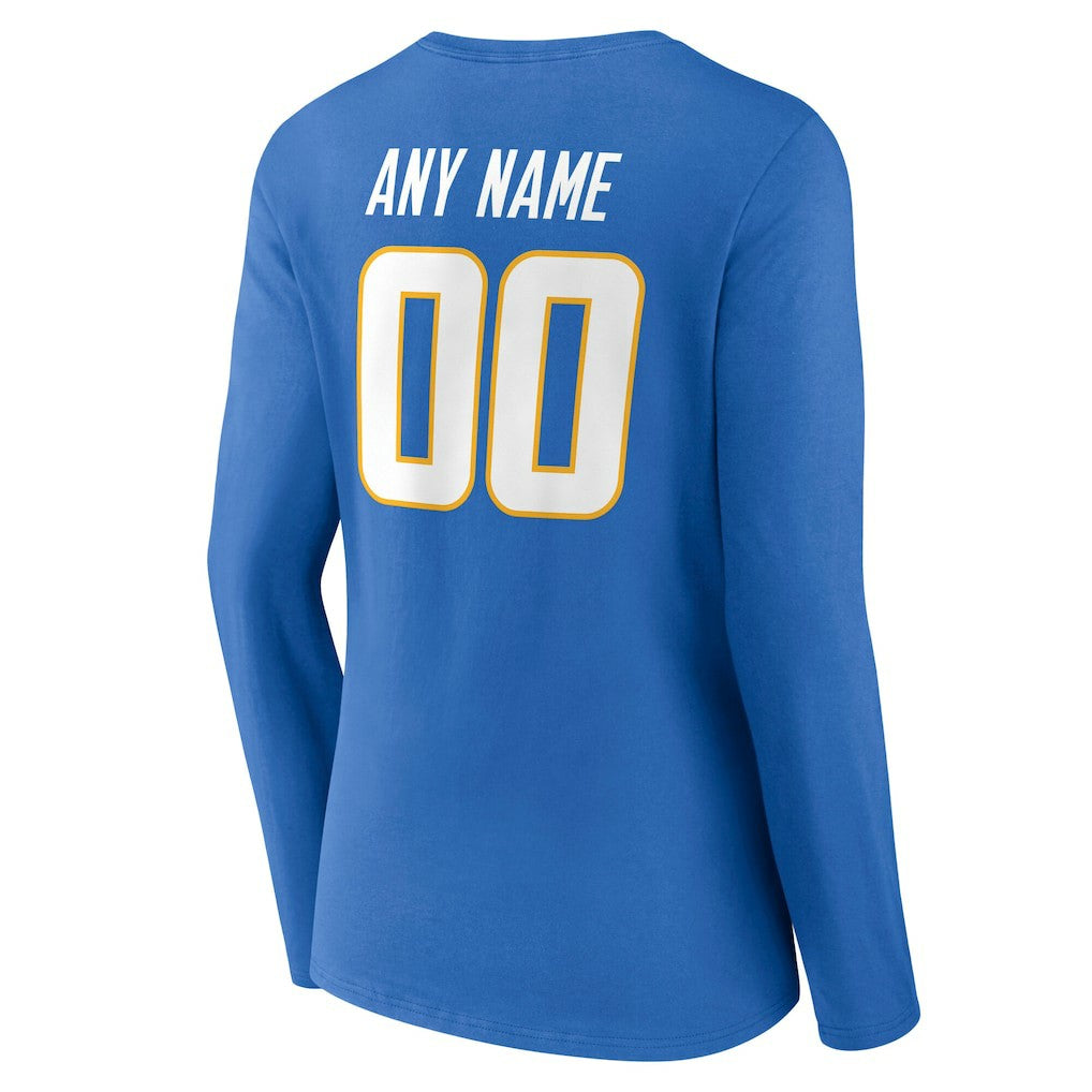 Women's Team Authentic Personalized Name & Number Long Sleeve V-Neck T-Shirt - Los Angeles Chargers
