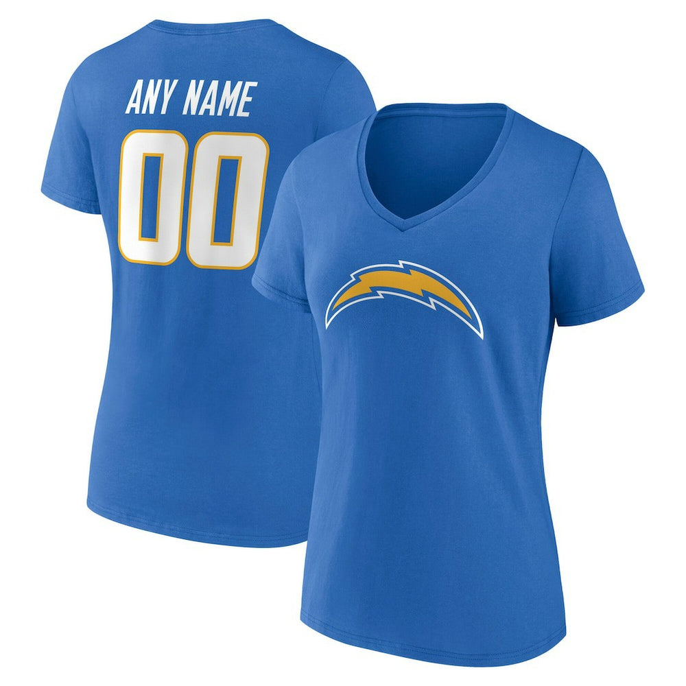 Women's Team Authentic Personalized Name & Number V-Neck T-Shirt - Los Angeles Chargers