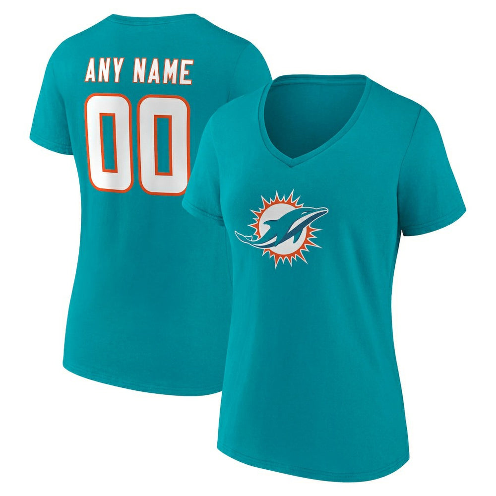 Women's Team Authentic Personalized Name & Number V-Neck T-Shirt - Miami Dolphins