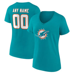Women's Team Authentic Personalized Name & Number V-Neck T-Shirt - Miami Dolphins