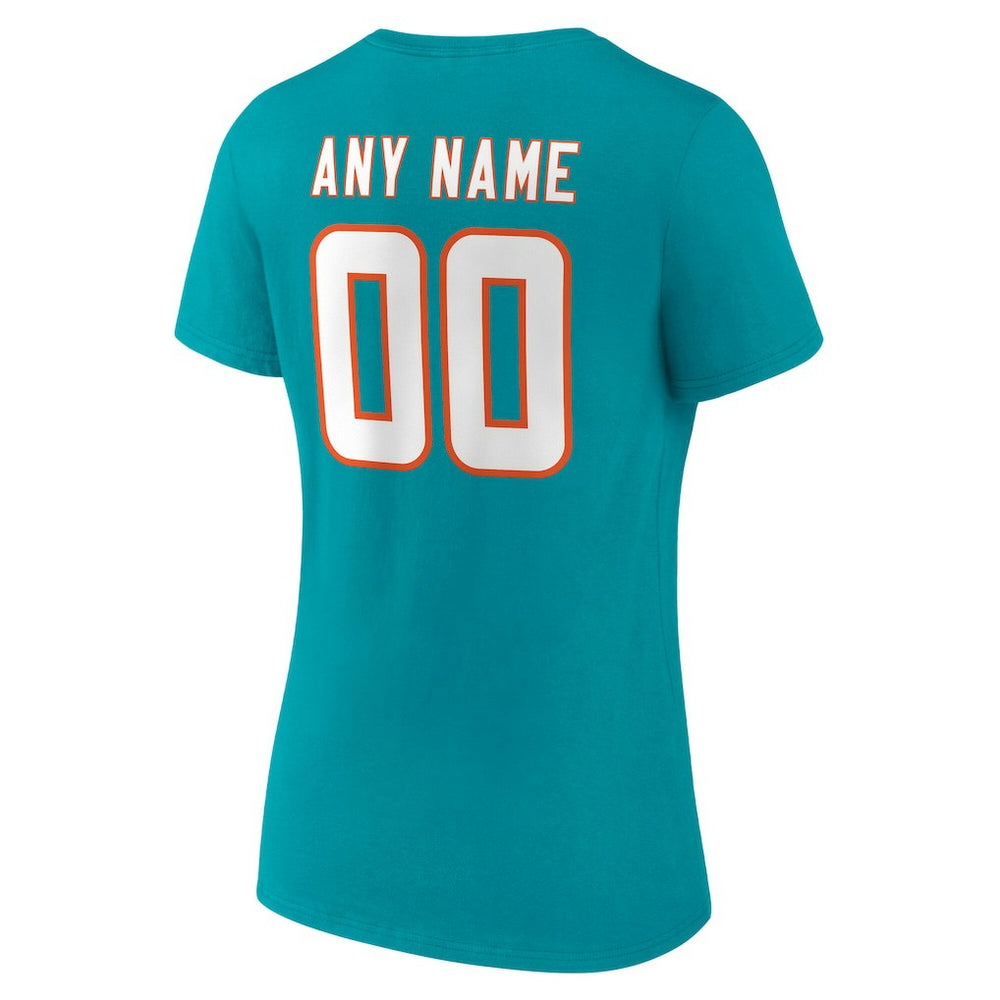 Women's Team Authentic Personalized Name & Number V-Neck T-Shirt - Miami Dolphins