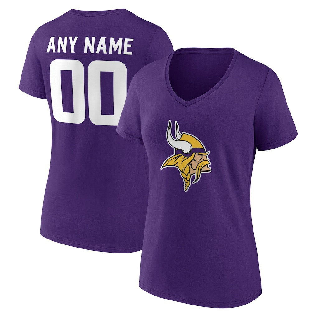 Women's Team Authentic Personalized Name & Number V-Neck T-Shirt - Minnesota Vikings