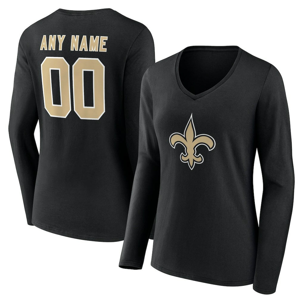 Women's Team Authentic Personalized Name & Number Long Sleeve V-Neck T-Shirt - New Orleans Saints