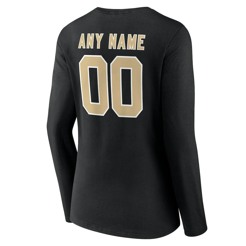 Women's Team Authentic Personalized Name & Number Long Sleeve V-Neck T-Shirt - New Orleans Saints
