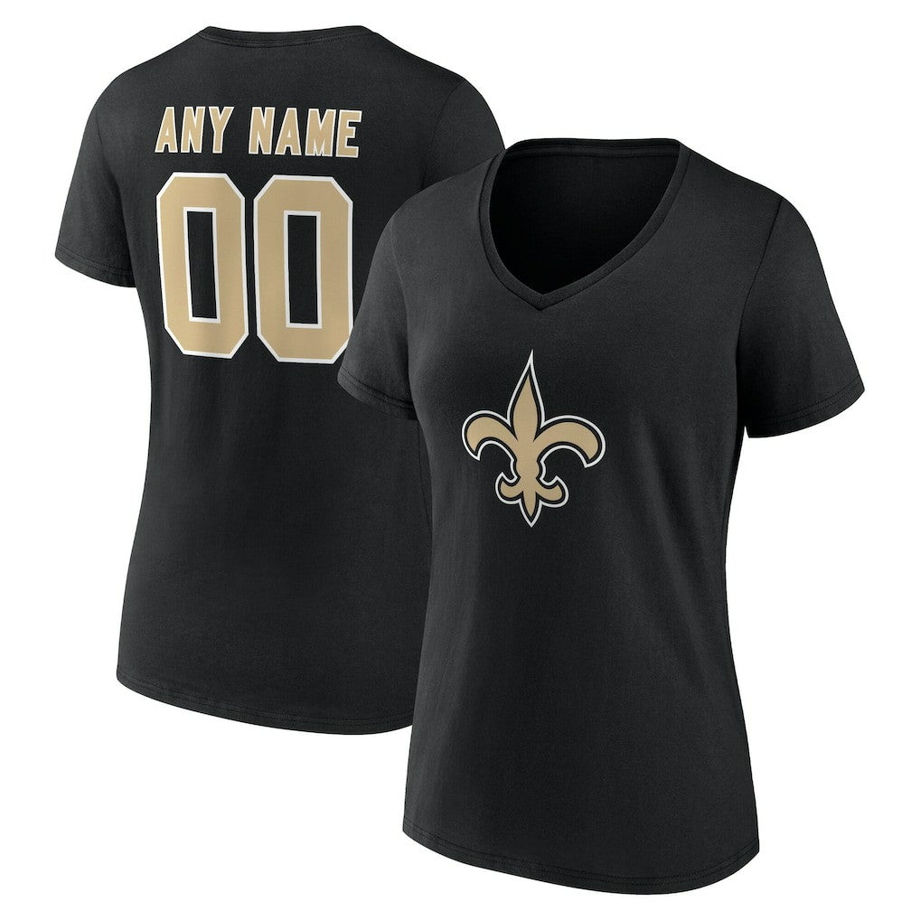 Women's Team Authentic Personalized Name & Number V-Neck T-Shirt - New Orleans Saints