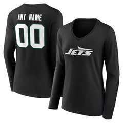 Women's Team Authentic Personalized Name & Number Long Sleeve V-Neck T-Shirt - New York Jets