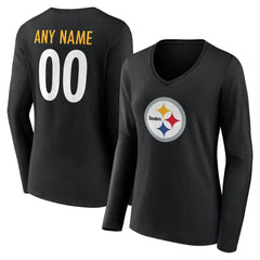 Women's Team Authentic Personalized Name & Number Long Sleeve V-Neck T-Shirt - Pittsburgh Steelers