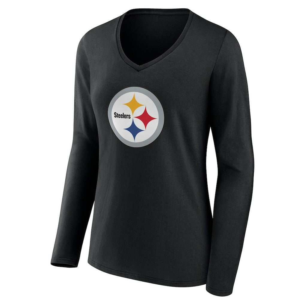 Women's Team Authentic Personalized Name & Number Long Sleeve V-Neck T-Shirt - Pittsburgh Steelers