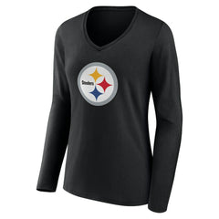 Women's Team Authentic Personalized Name & Number Long Sleeve V-Neck T-Shirt - Pittsburgh Steelers