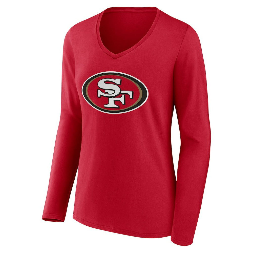 Women's Team Authentic Personalized Name & Number Long Sleeve V-Neck T-Shirt - San Francisco 49ers