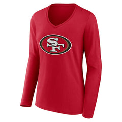 Women's Team Authentic Personalized Name & Number Long Sleeve V-Neck T-Shirt - San Francisco 49ers