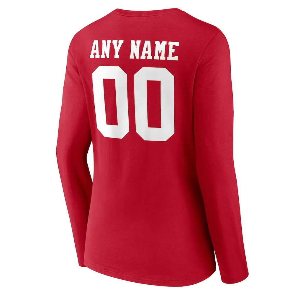 Women's Team Authentic Personalized Name & Number Long Sleeve V-Neck T-Shirt - San Francisco 49ers
