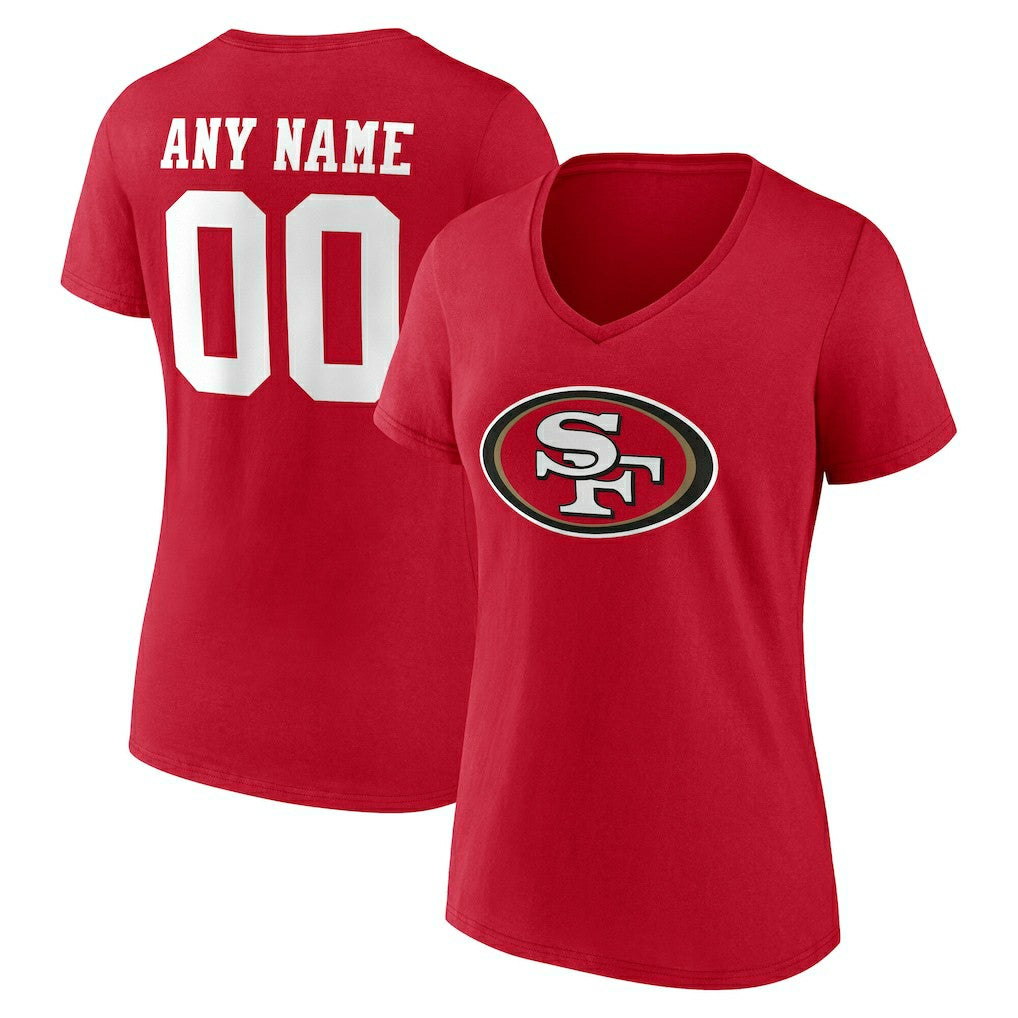 Women's Team Authentic Personalized Name & Number V-Neck T-Shirt - San Francisco 49ers