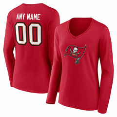 Women's Team Authentic Personalized Name & Number Long Sleeve V-Neck T-Shirt - Tampa Bay Buccaneers