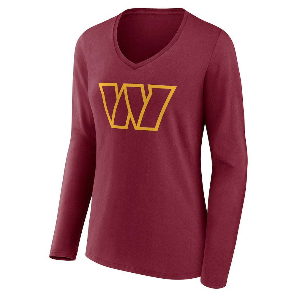 Women's Team Authentic Personalized Name & Number Long Sleeve V-Neck T-Shirt - Washington Commanders