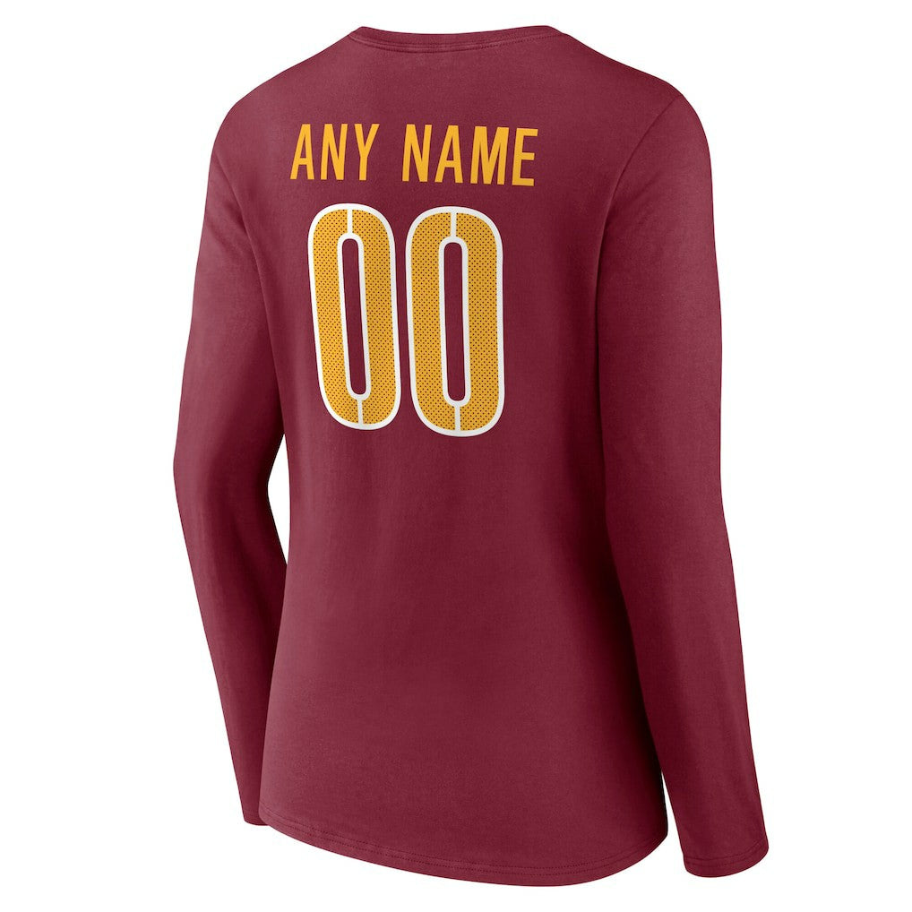 Women's Team Authentic Personalized Name & Number Long Sleeve V-Neck T-Shirt - Washington Commanders