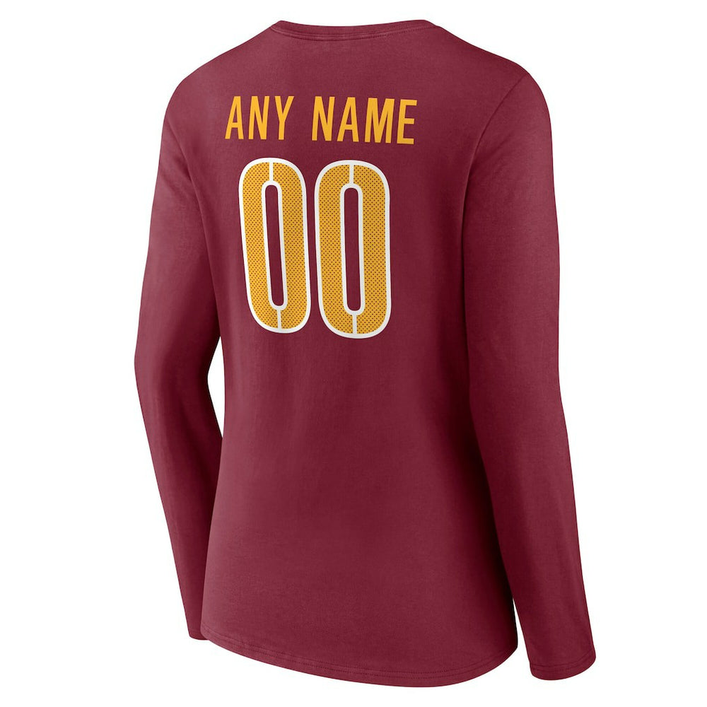 Women's Team Authentic Personalized Name & Number Long Sleeve V-Neck T-Shirt - Washington Commanders