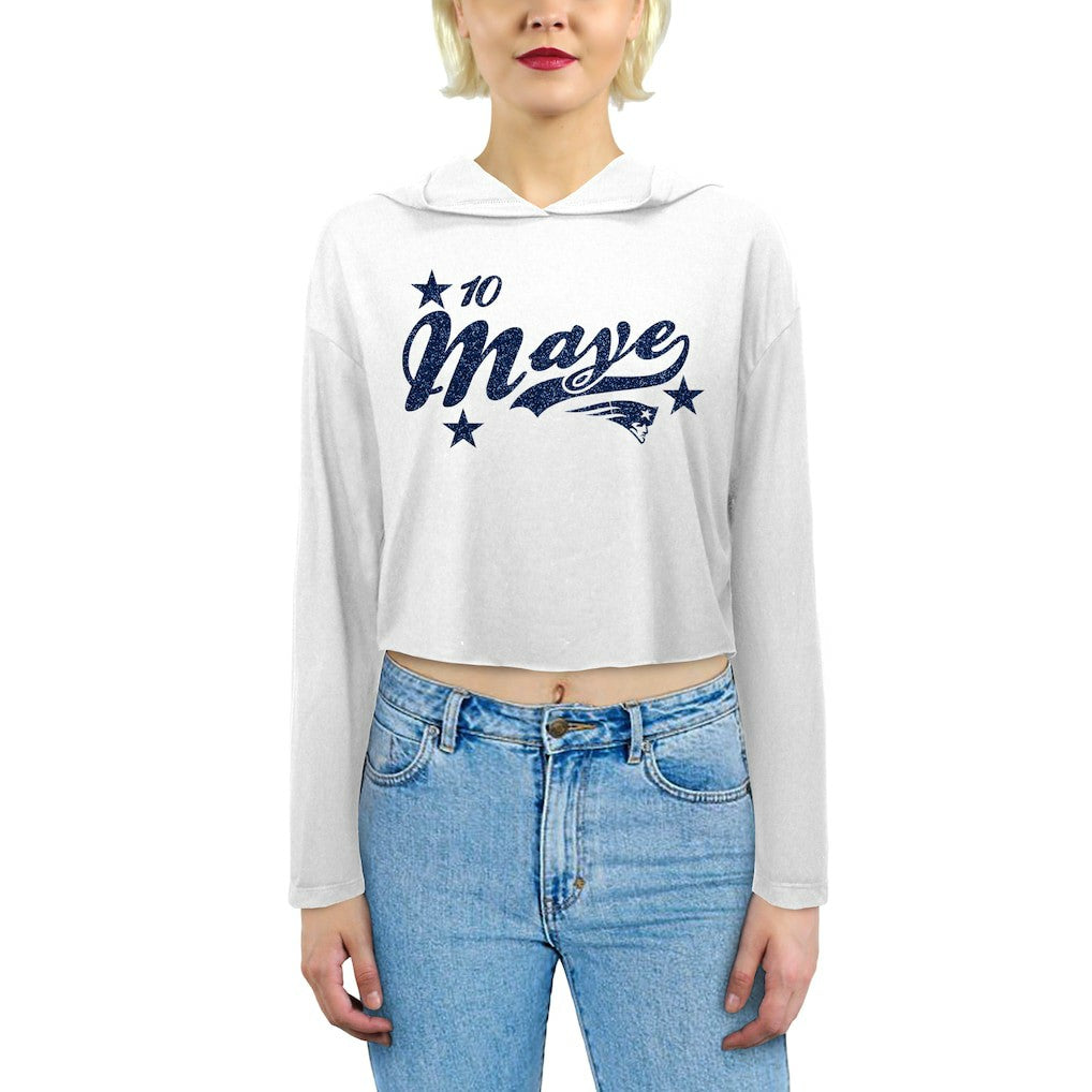 Drake Maye  Majestic Threads Women's Glitter Wordmark Hoodie - New England Patriots