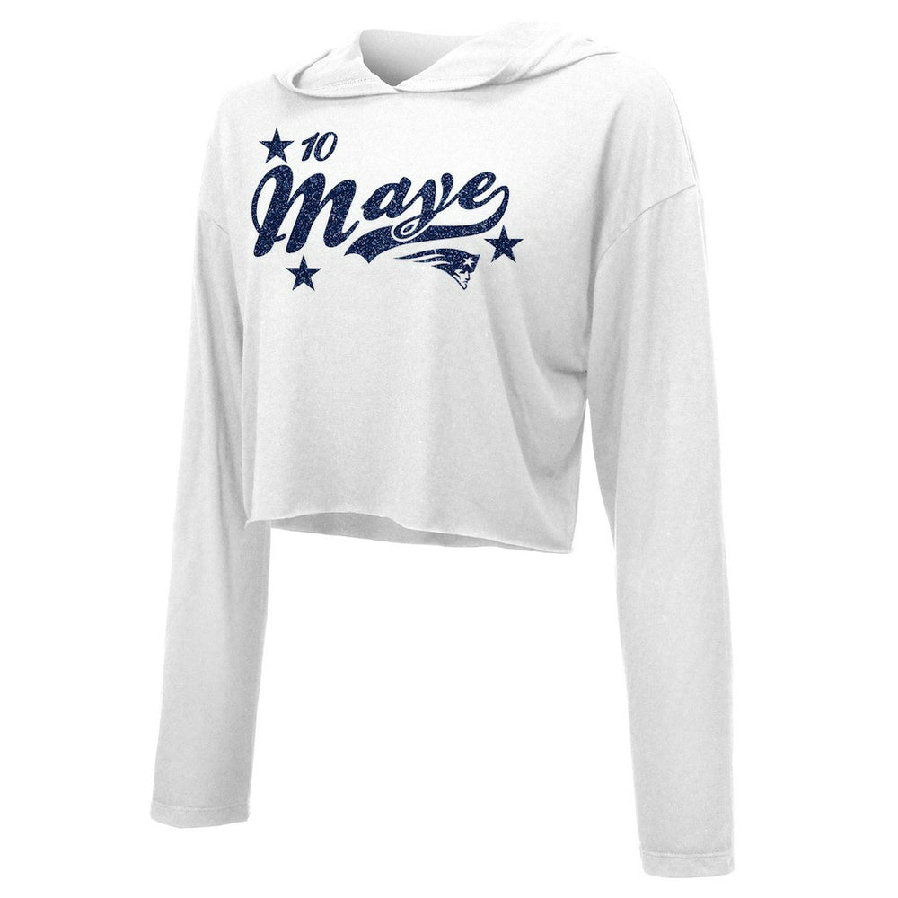 Drake Maye  Majestic Threads Women's Glitter Wordmark Hoodie - New England Patriots