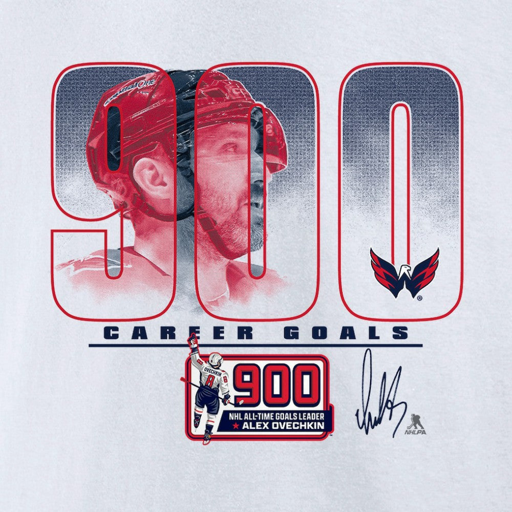 NHL White Alexander Ovechkin Washington Capitals 900th Career Goal T-Shirt