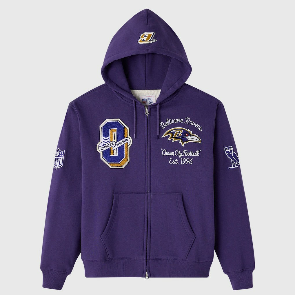 OVO x NFL Unisex Full-Zip Waffle-Lined Hoodie - Baltimore Ravens