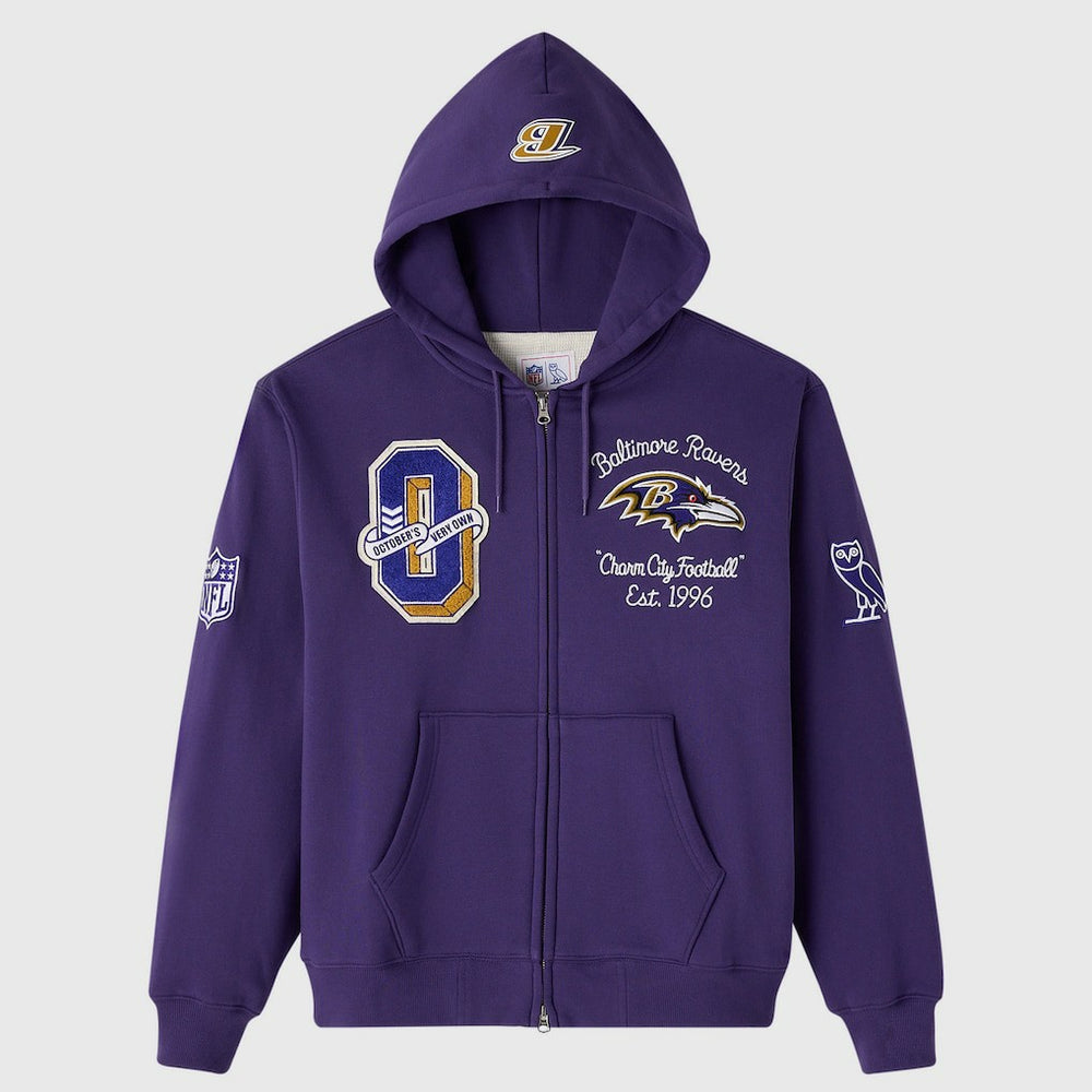 OVO x NFL Unisex Full-Zip Waffle-Lined Hoodie - Baltimore Ravens