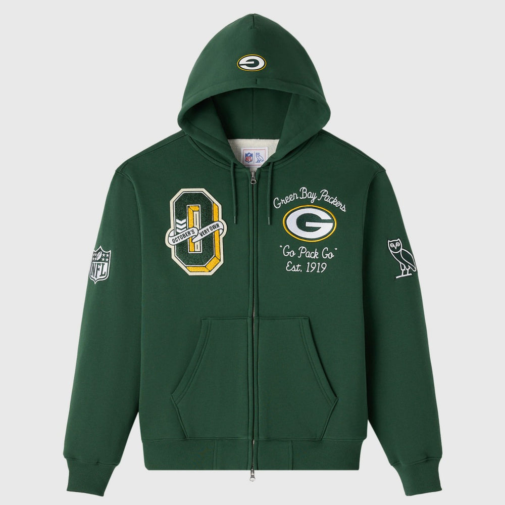 OVO x NFL Unisex Full-Zip Waffle-Lined Hoodie - Green Bay Packers