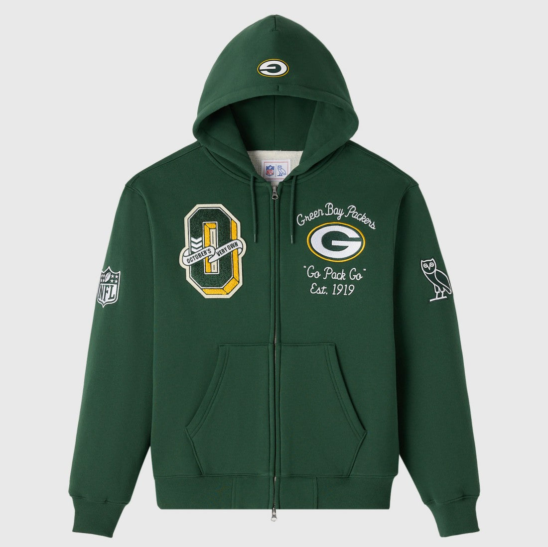 OVO x NFL Unisex Full-Zip Waffle-Lined Hoodie - Green Bay Packers