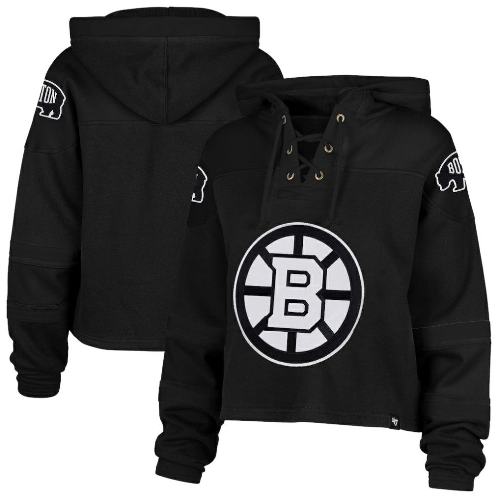 NHL Black Boston Bruins '47 Women's Cropped Lacer Hoodie
