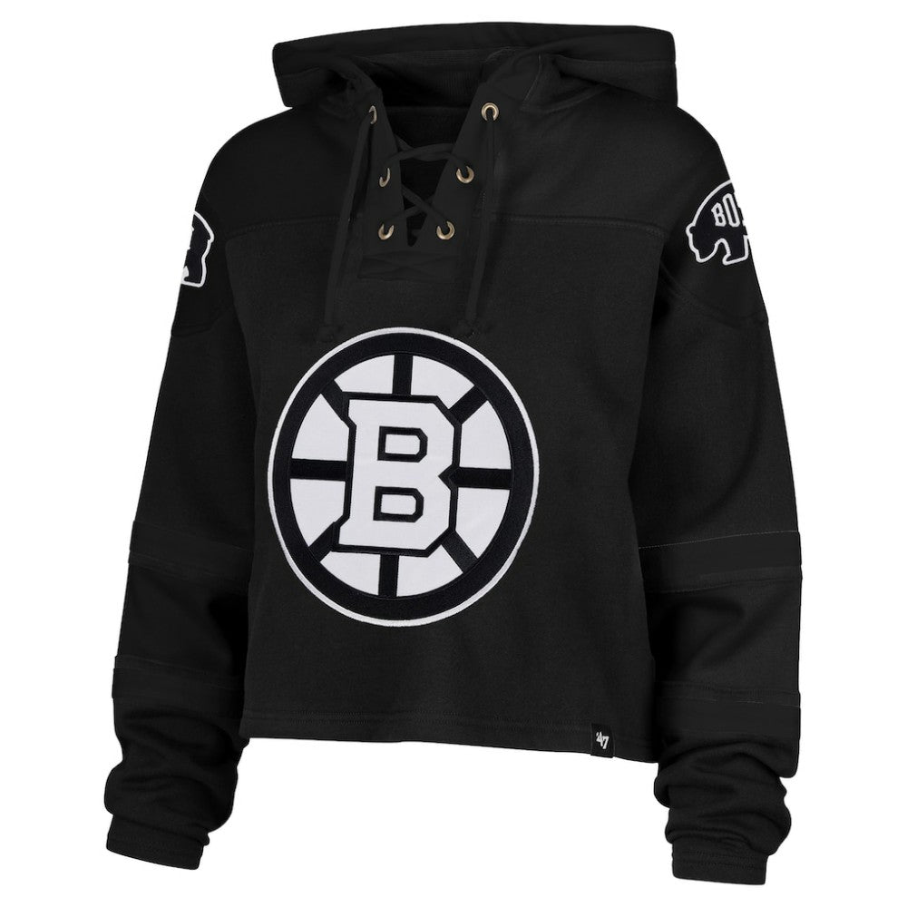 NHL Black Boston Bruins '47 Women's Cropped Lacer Hoodie