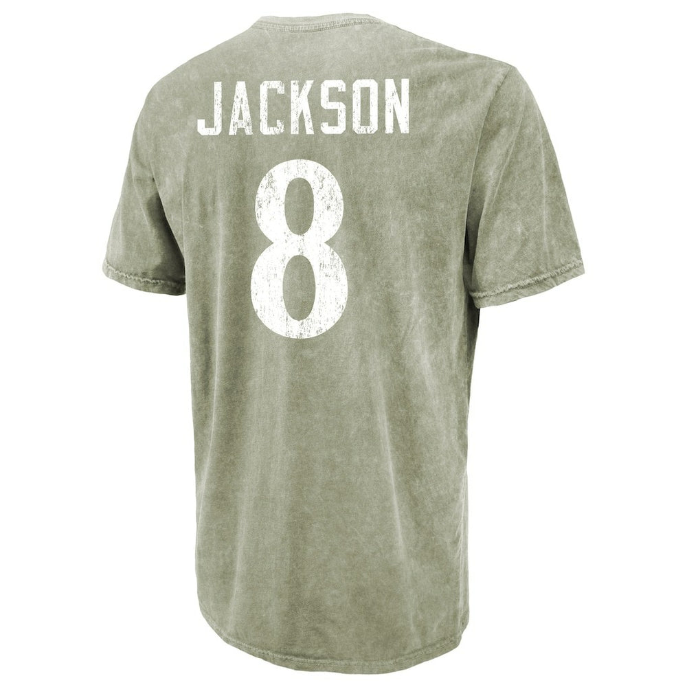 Lamar Jackson  Majestic Threads Mineral Wash Name & Number T-Shirt - Baltimore Ravens